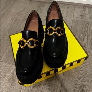 Circus by Sam Edelman Black Loafers with Gold Accent